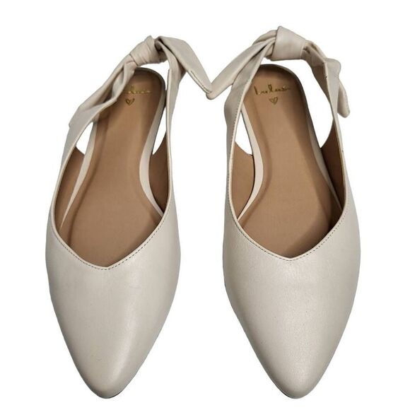 Lulus Houston Off White Nappa Leather Pointed Toe Slingback Flats Size 9 - Picture 6 of 12